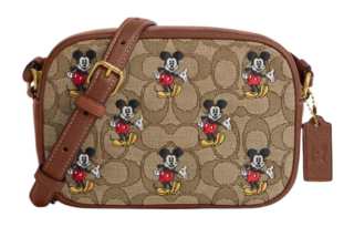 COACH Disnet Jamie Artificial Leather Shoulder Bag, Crossbody Bag Small Women's Khaki & Red & Wood Color