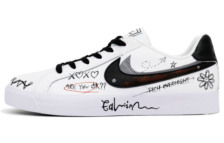 Nike Nike Court Royale AC Leather Non slip Lightweight Low top Skateboard Shoes Unisex White Black