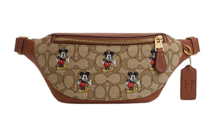 COACH X Disney Collaboration Leather One Shoulder Crossbody Fanny Pack Large Men's Umber With Classic Monogram