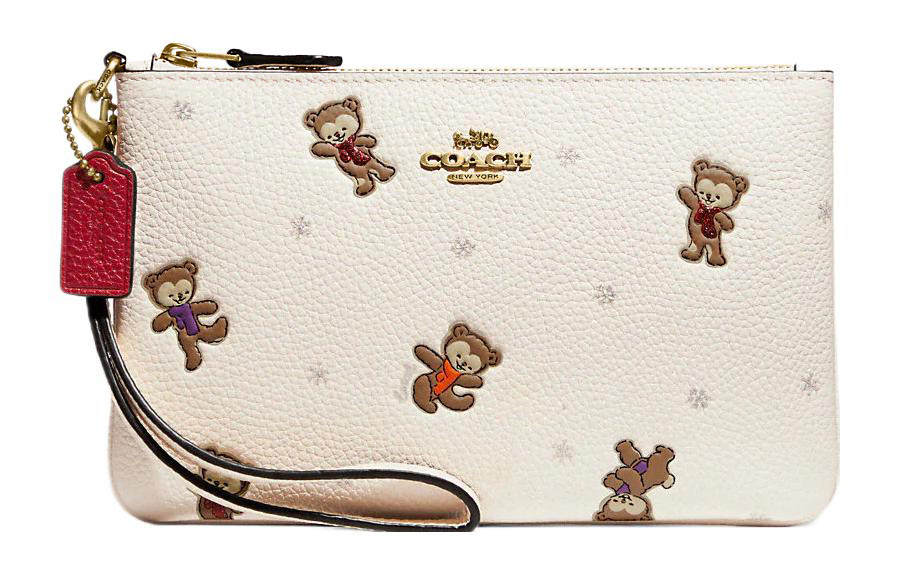 COACH Wristlet Leather Wrist Bag Clutch Small Women's White