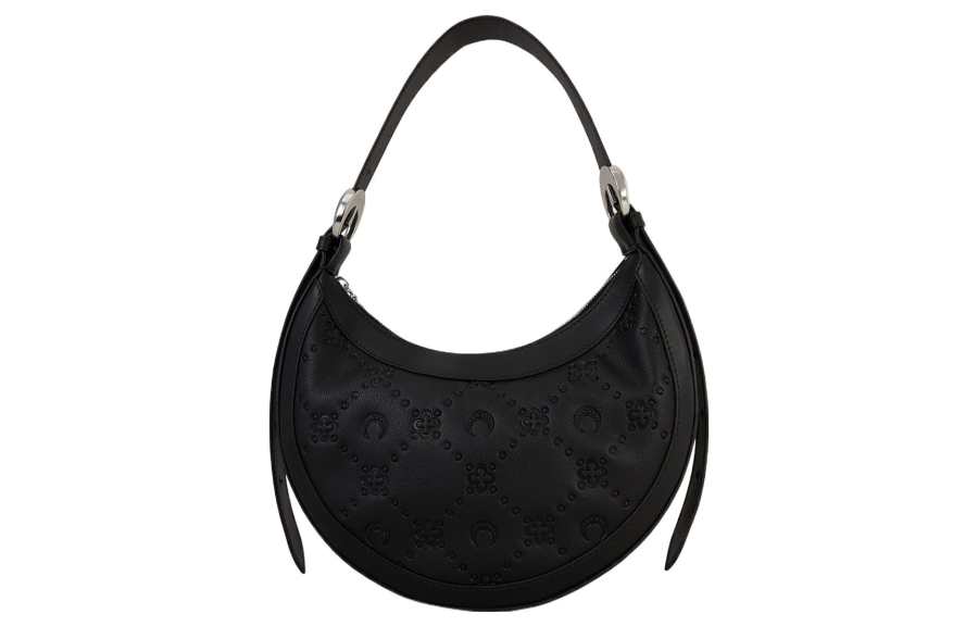 Marine Serre Leather Handbag, Shoulder Bag Women's Black