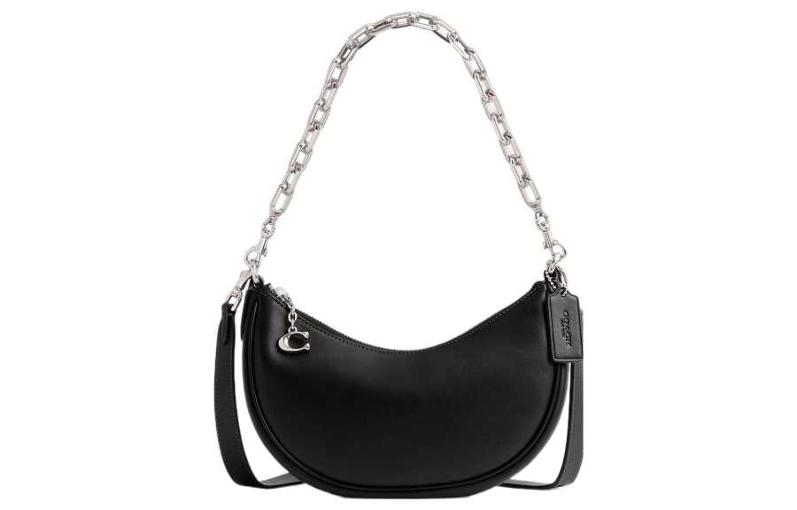 COACH Mira Glove Tanned Leather Crescent Bag, Portable Crossbody Bag, Shoulder Bag Medium Women's Black
