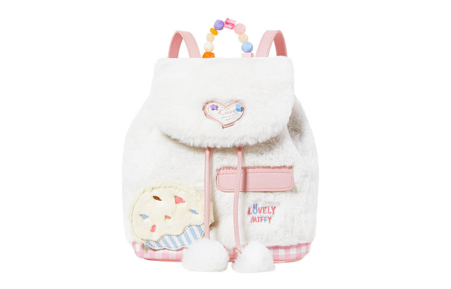 Miffy Miffy Faux Rabbit Fur Backpack, Small Backpack Medium Women's White Pink