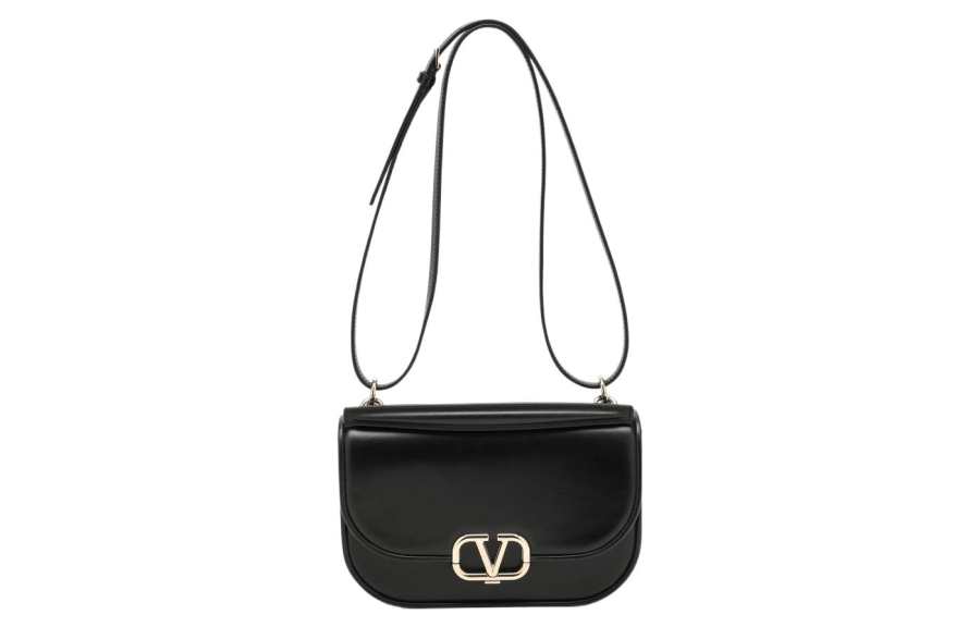 Valentino Vlogo Cow Leather Shoulder Bag Women's Black