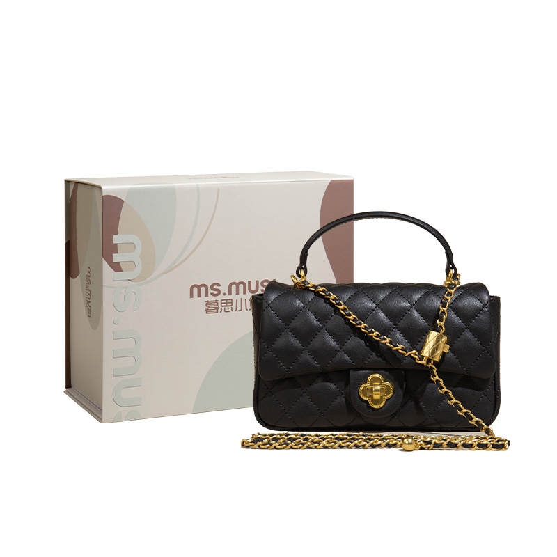 MISS MUSI Cow Leather Chain Bag, Shoulder Bag, Handbag, Small Square Bag Small Women's White, Black, Milk Sand