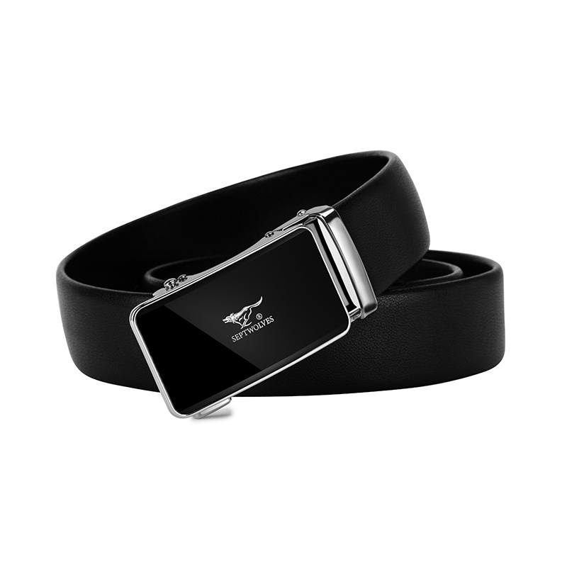 SEPTWOLVES SEPTWOLVES Split Cow Leather Automatic Buckle, Belt Men's Black Width 3.5CM