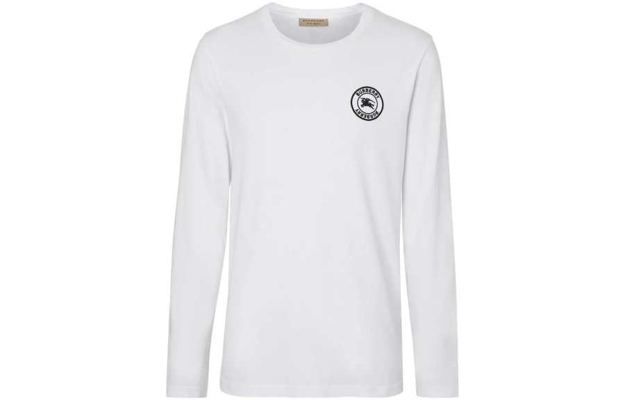 Burberry Embroidered Logo Cotton Long Sleeve T shirt