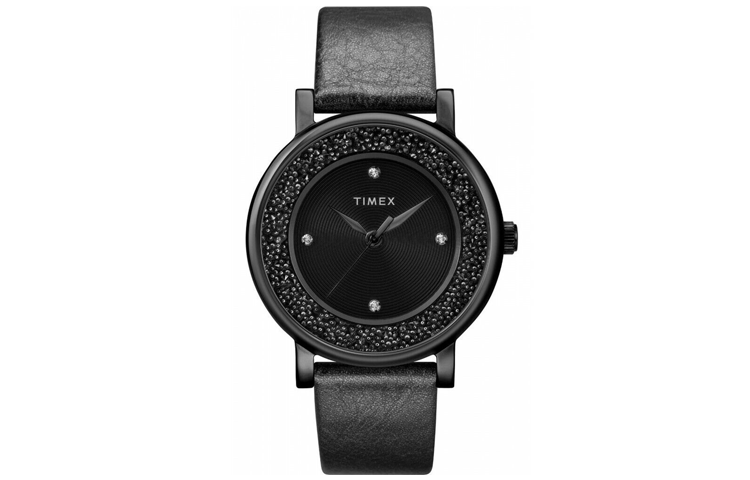 TIMEX TREND Wrist Watches Quartz Movement Leather Strap 38mm Black Dial Women's Watch 30m Water Resistant