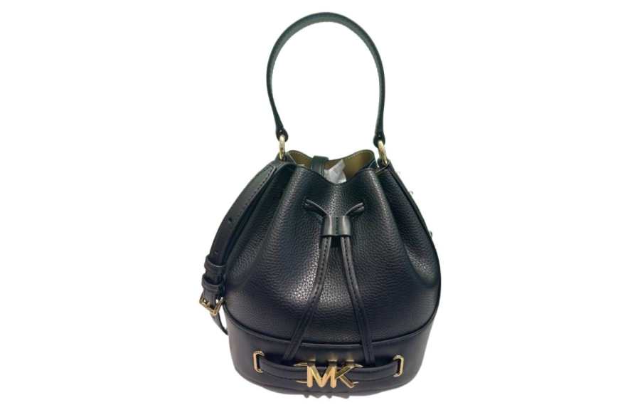 MICHAEL KORS Litchi Grain Leather Bucket Bag, Shoulder Bag, Handbag Medium Women's Black