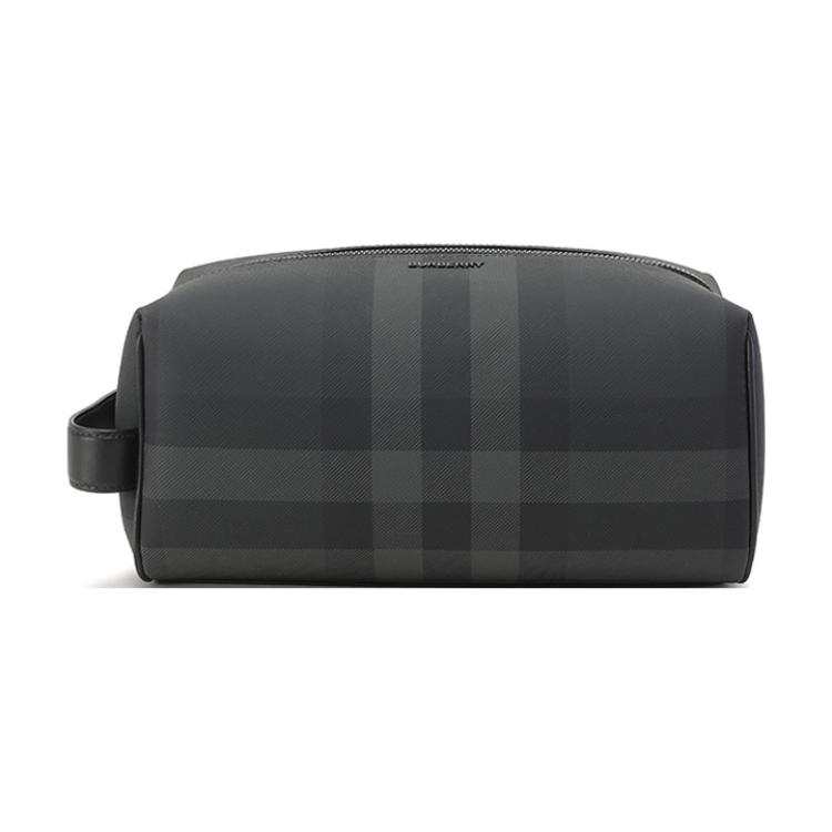 Burberry Plaid Polyurethane Travel Storage Bag Clutch Men's Charcoal Gray