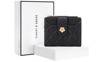 CinvaiKrose XINWAYI·KELUOSI Cow Leather With Synthetic Leather Document Bag, Clutch Card Holder, Wallet Regular Women's Black/Ecru