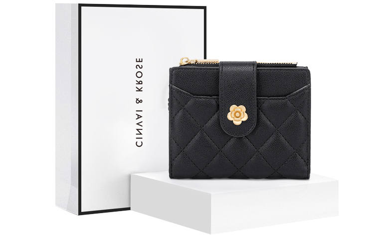 CinvaiKrose XINWAYI·KELUOSI Cow Leather With Synthetic Leather Document Bag, Clutch Card Holder, Wallet Regular Women's Black/Ecru