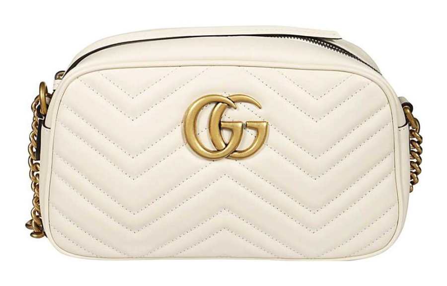 GUCCI GG Marmont Quilted Leather Camera Bag, Crossbody Bag, Shoulder Bag Regular Women's White