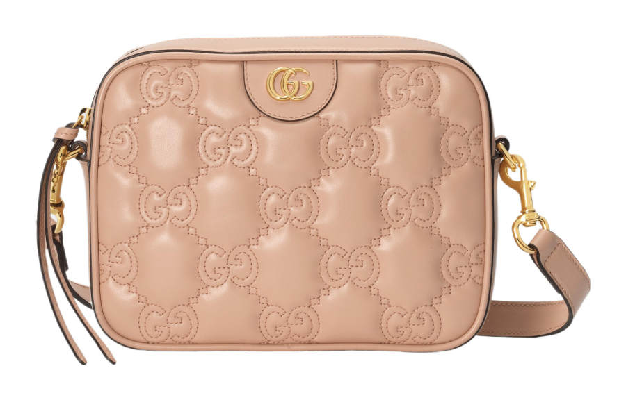 GUCCI GG Matelassé Leather Camera Bag, Small Square Bag, Shoulder Bag, Crossbody Bag Small Women's Rose Beige