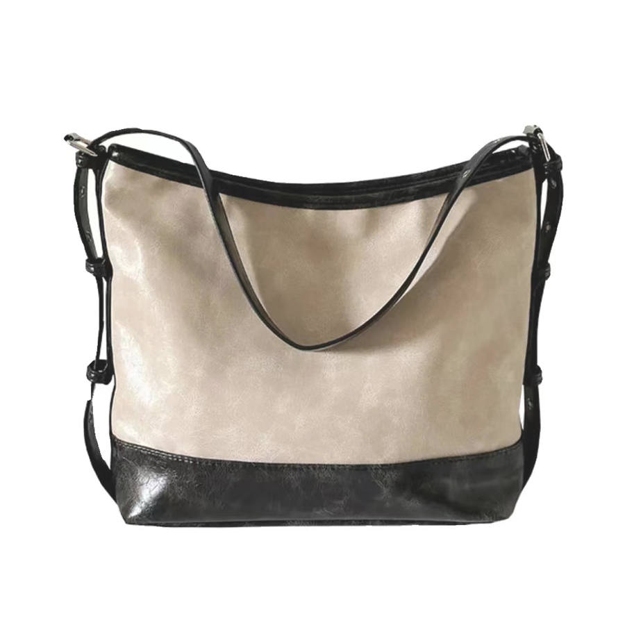 UNITE STAR PU Soft Leather Tote Bag, Shopping Bag, Shoulder Bag Women's Black & White/Ecru