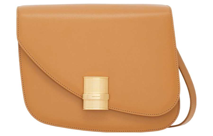 FERRAGAMO Zebra Print Calfskin Shoulder Bag, Crossbody Bag Medium Women's Light Camel
