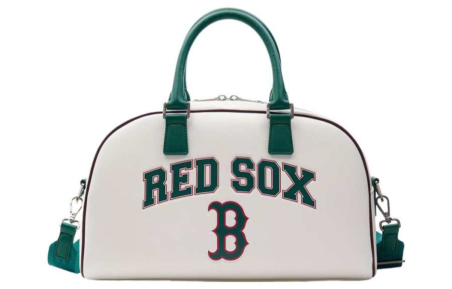 MLB Boston Red Sox Artificial Leather Bowling Bag, Crossbody, One Shoulder, Handbag Large Unisex Cream