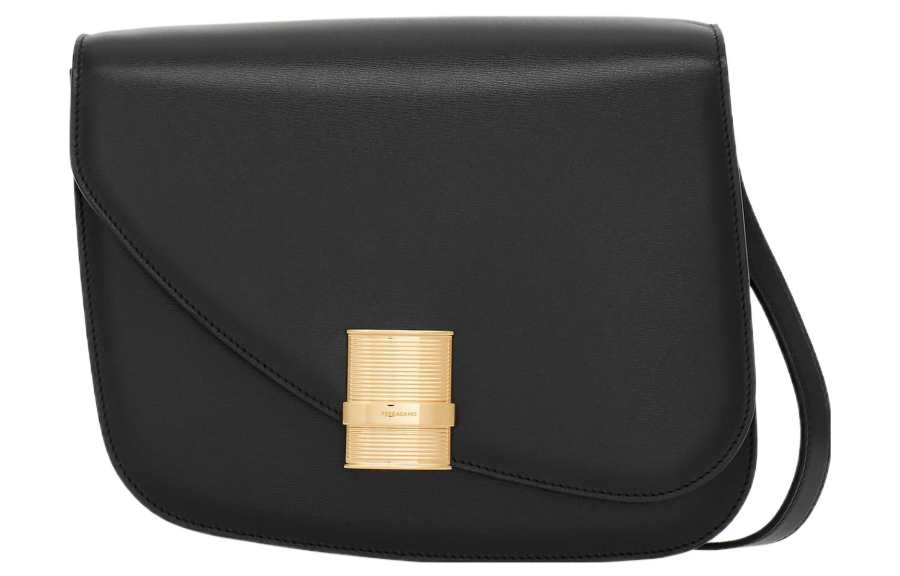 FERRAGAMO Zebra Print Calfskin Shoulder Bag, Crossbody Bag Medium Women's Black