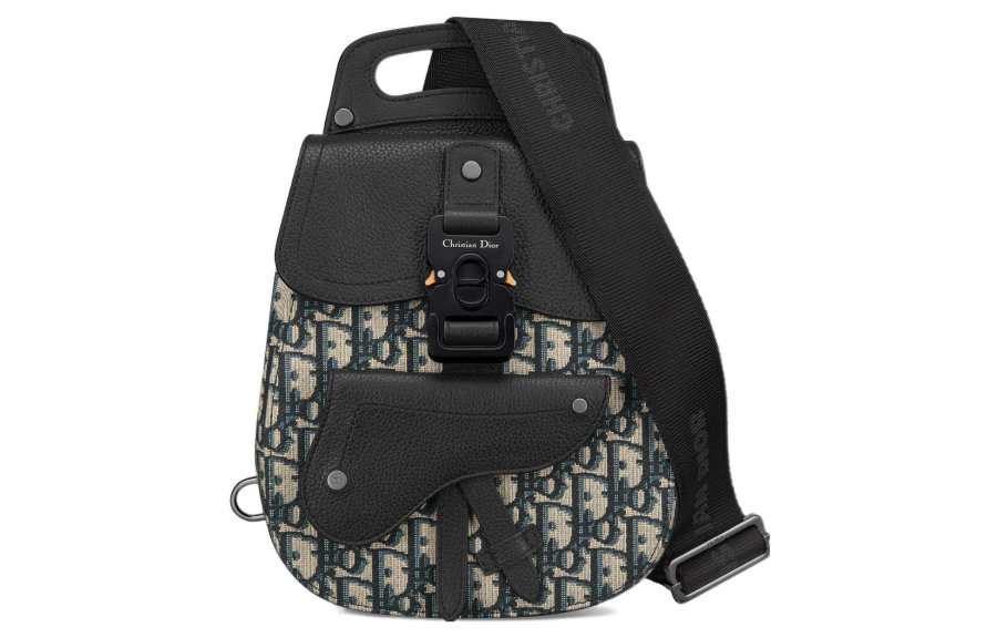 DIOR Gallop Oblique Jacquard With Grain Cow Leather Shoulder Bag Men's Black