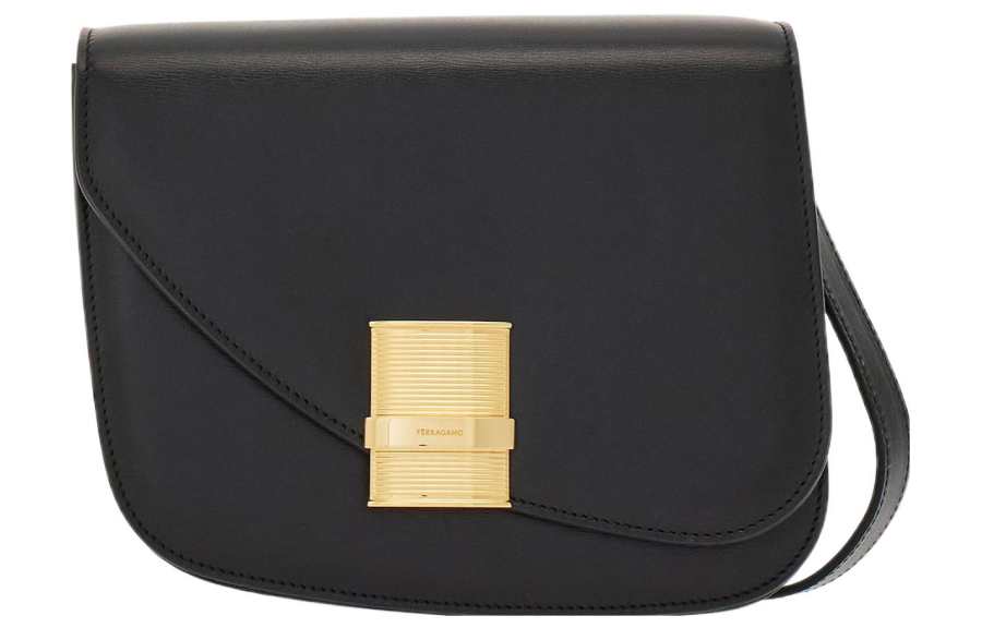 FERRAGAMO Zebra Print Calfskin Shoulder Bag, Crossbody Bag Small Women's Black