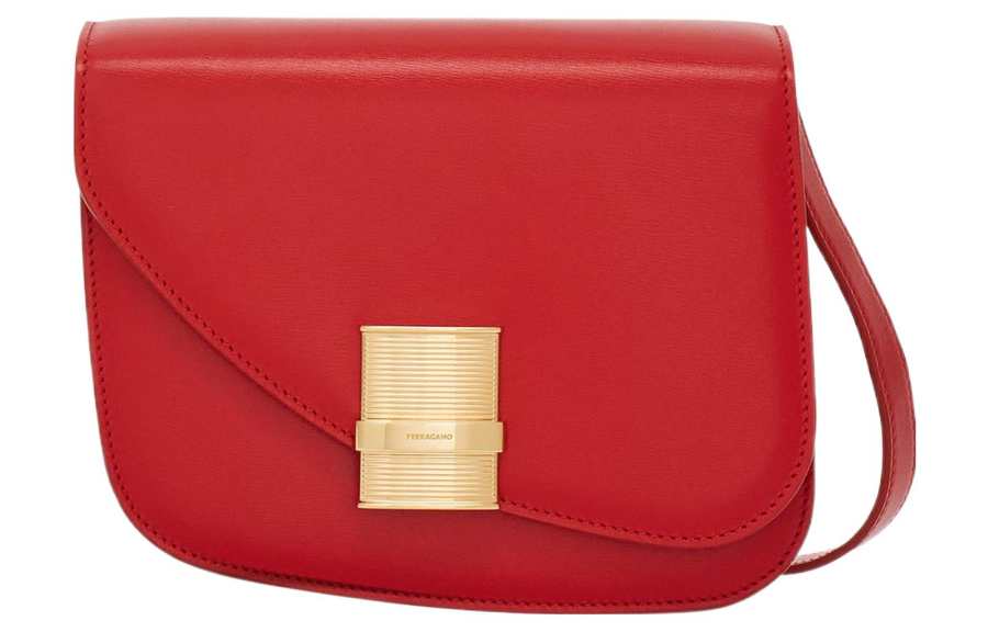 FERRAGAMO Calfskin Shoulder Bag, Crossbody Bag Women's Flame Red
