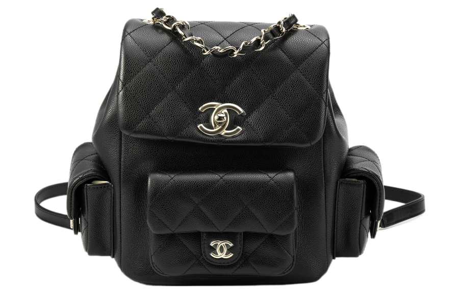 CHANEL Duma Grain Cow Leather Material Gold Metal Explosive Backpack Unisex Black