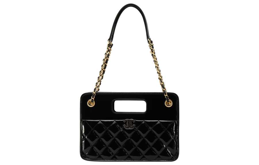 CHANEL 23P SS Patent Leather, Calfskin Tote Bag, Shopping Bag, Shoulder Bag, Crossbody Bag, Handbag Small Women's Black