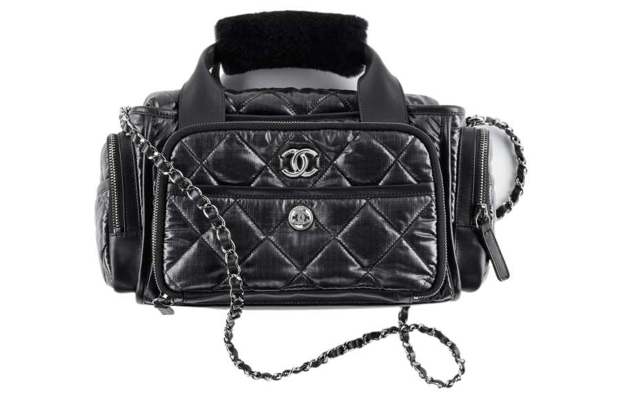 CHANEL Nylon Bowling Bag, Handbag, Shoulder Bag, Crossbody Bag Large Women's Black