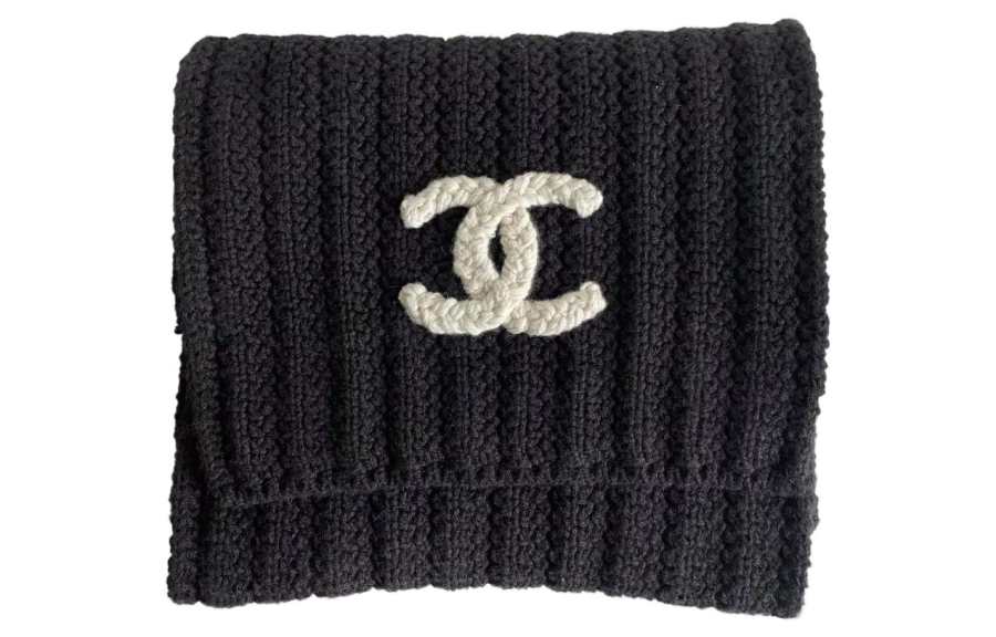 CHANEL CHANEL Wool Knit Scarves Unisex Black