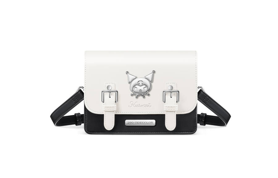 Zgo Sanrio, Kuromi Collection Pu Shoulder Bag, Cambridge Crossbody Messenger Bag Women's Black White/Purple White