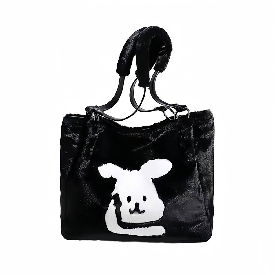 UNITE STAR Plush Shoulder Bag Regular Women's Black/White/Khaki