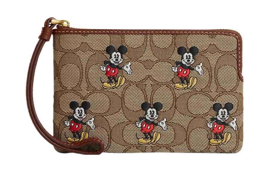 COACH X Disney Collaboration Collection SS23 Pebble Leather Wallet Small Women's Brass & Khaki & Rosewood Multicolor