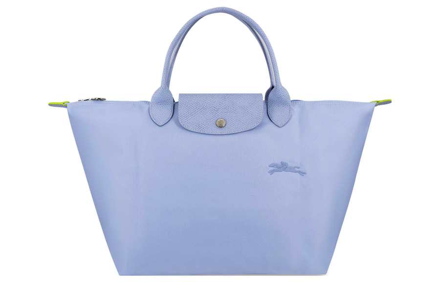 LONGCHAMP Le Pliage Green Canvas With Leather Dumpling Bag Handbag Medium Women's Sky Blue