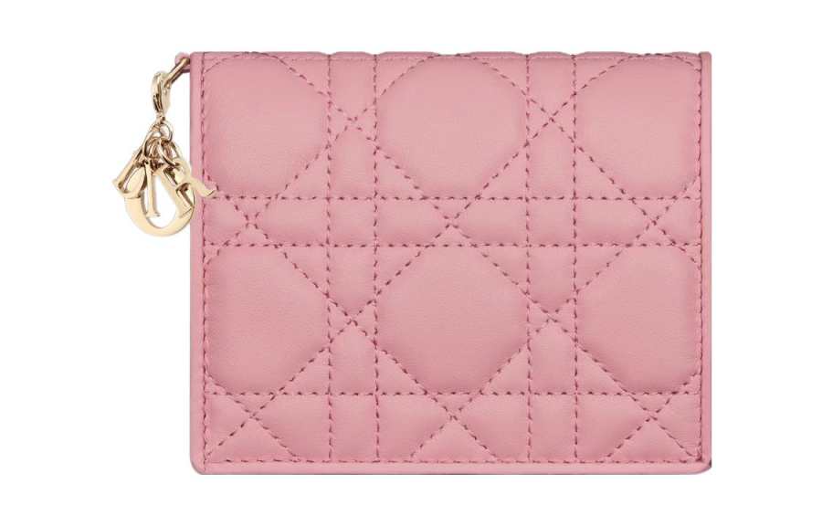 DIOR Lady Dior Lambskin Wallet Mini Women's Peach Pink