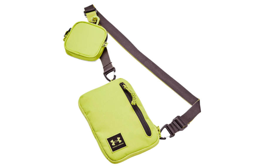 Under Armour Polyester Shoulder Bag, Crossbody Bag Small Unisex Lime Yellow & Gray Taupe