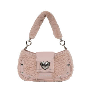 Girls Heart Artificial Leather Fuzzy Shoulder Bag Women's Pink/Beige