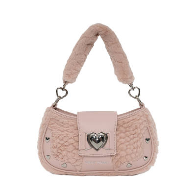 Girls Heart Artificial Leather Fuzzy Shoulder Bag Women's Pink/Beige