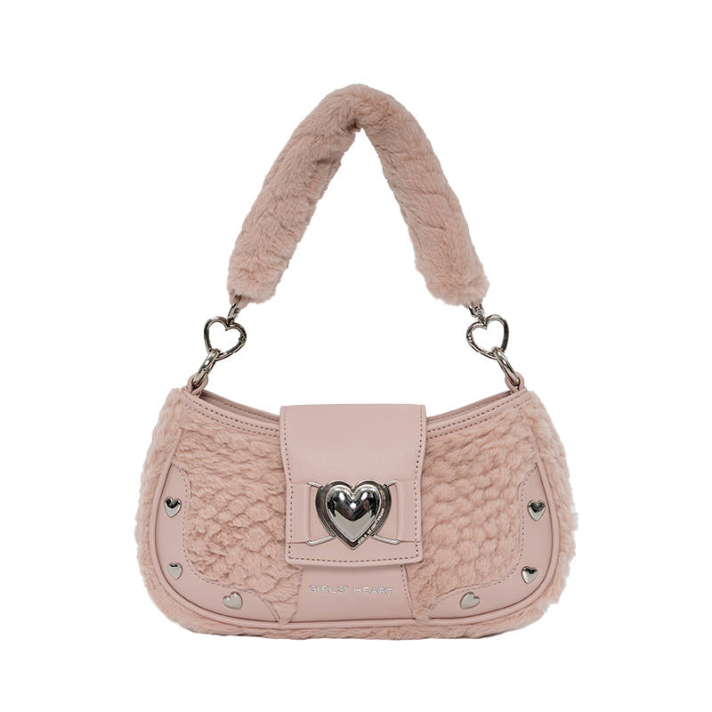 Girls Heart Artificial Leather Fuzzy Shoulder Bag Women's Pink/Beige