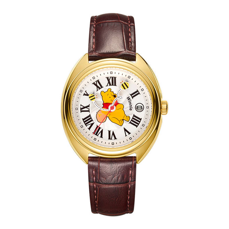Disney Poof Series Quartz Movement Leather Strap Watch Unisex White Dial 30m Waterproof