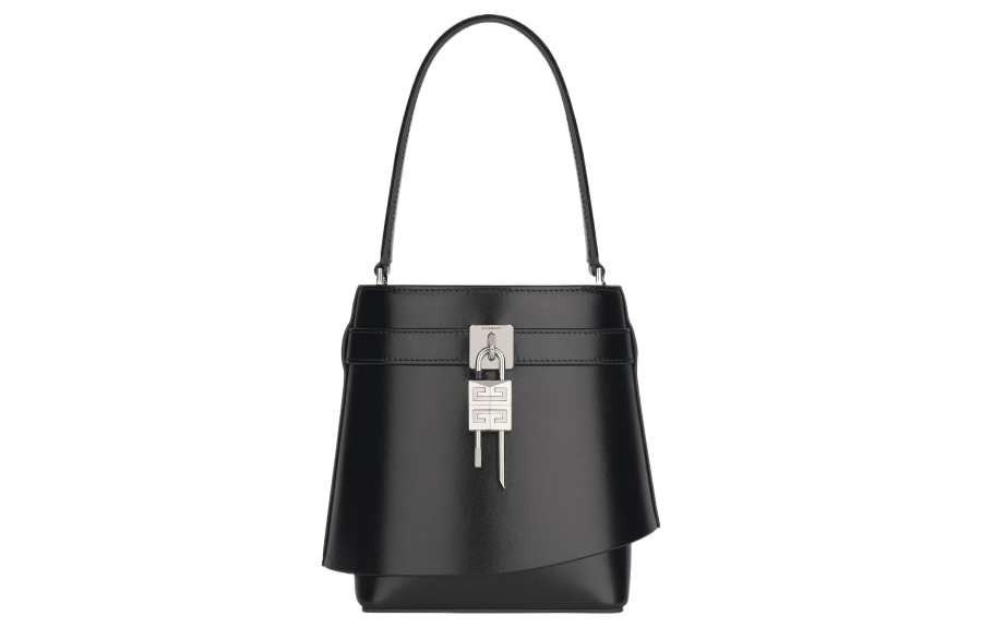 Givenchy Shark Lock Calfskin Bucket Bag, Shoulder Bag, Crossbody Bag, Handbag Regular Women's Black