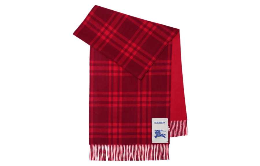 Burberry Cashmere Knit Scarves Unisex Raspberry Red
