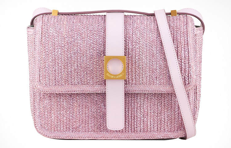 EMPORIO ARMANI Straw Woven Crossbody Bag, Shoulder Bag Women's Pink