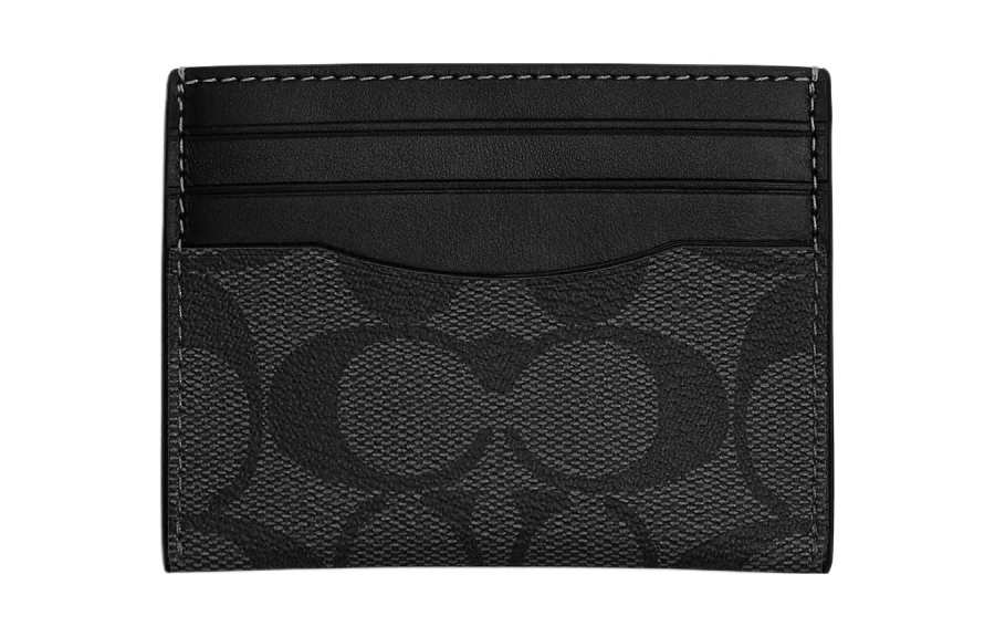 COACH Card Case Coated Canvas With Refined Calfskin Card Holder Men's Gray Black