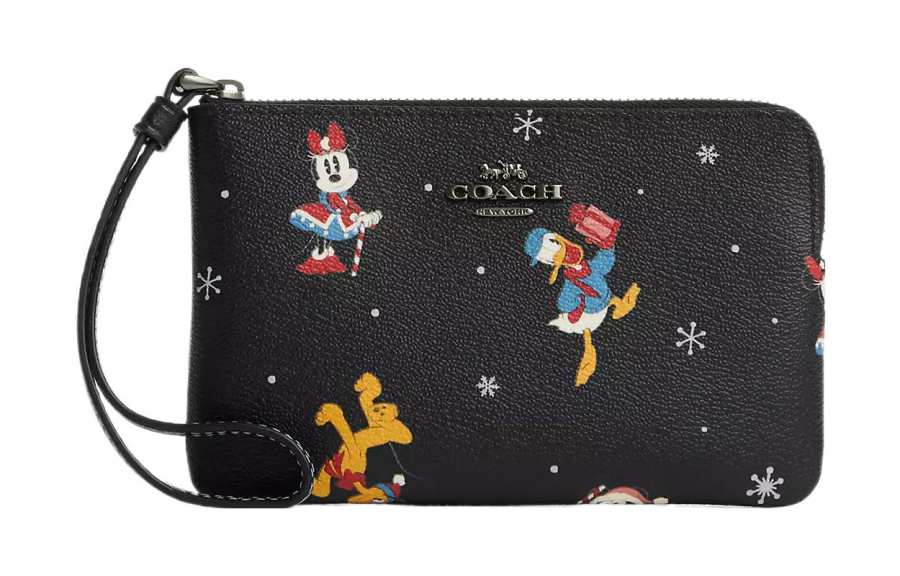 COACH Disney Corner Zip Canvas With Leather Wrist Bag Clutch Wallet Regular Women's Black