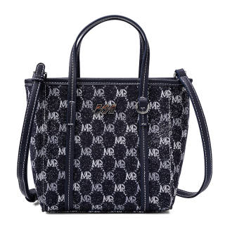 MQ Polyester With Textile One Shoulder Handbag Women's Dark Blue/Latte Brown/Ecru