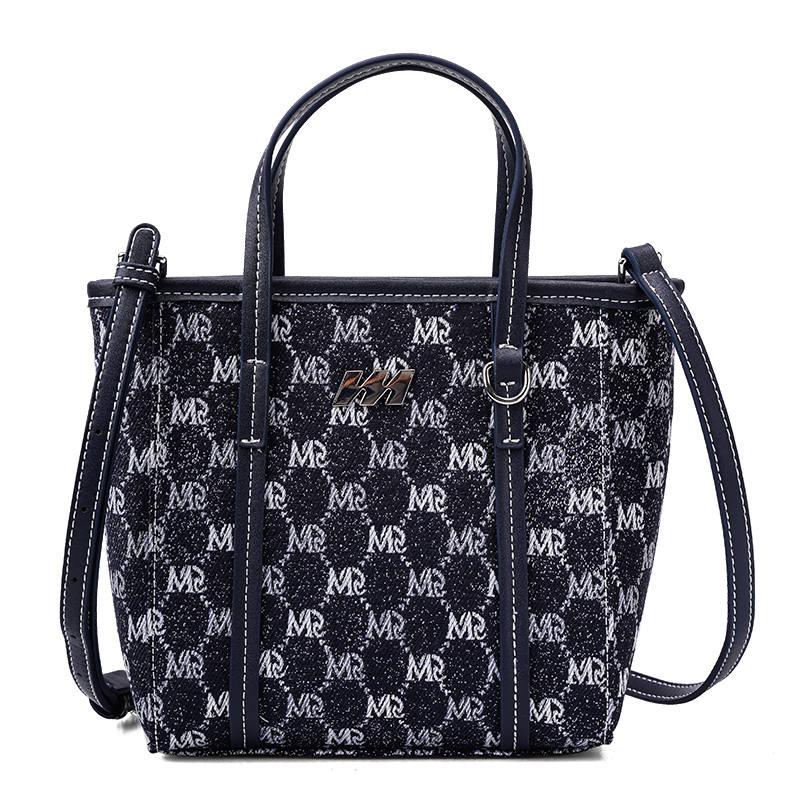 MQ Polyester With Textile One Shoulder Handbag Women's Dark Blue/Latte Brown/Ecru