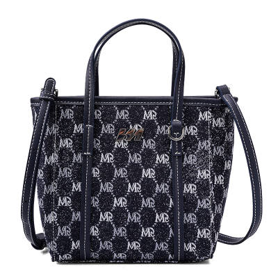 MQ Polyester With Textile One Shoulder Handbag Women's Dark Blue/Latte Brown/Ecru