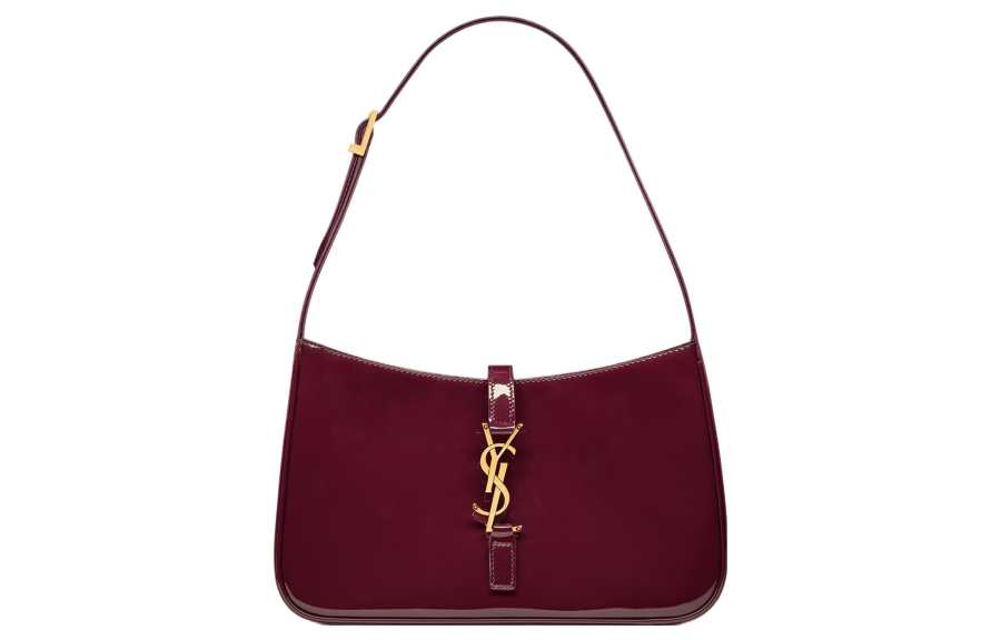 SAINT LAURENT Le 5 A 7 Patent Leather Hobo Bag, Saddle Bag, Handbag, Shoulder Bag Mini Women's Dark Burgundy