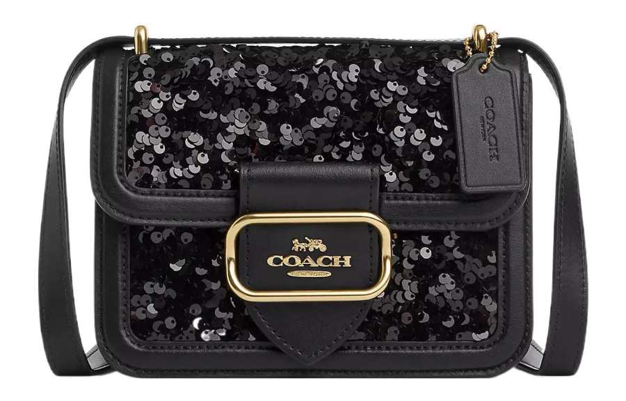 COACH Cow Leather Shoulder Bag, Crossbody Bag Small Women's Black