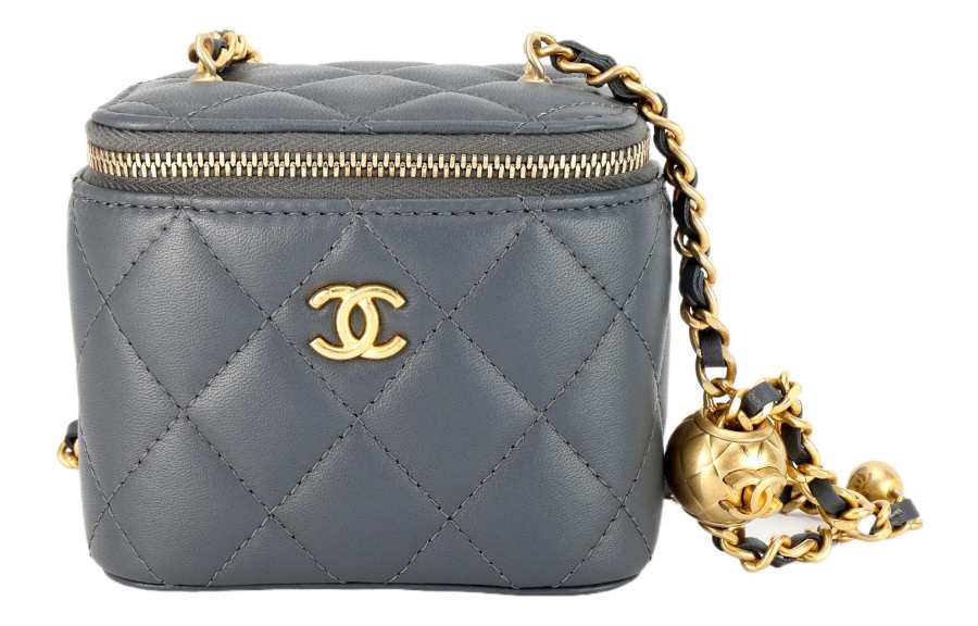 CHANEL CHANEL Sheepskin Material Gold Metal Makeup Bag, Shoulder Bag, Crossbody Bag Small Women's Dark Gray
